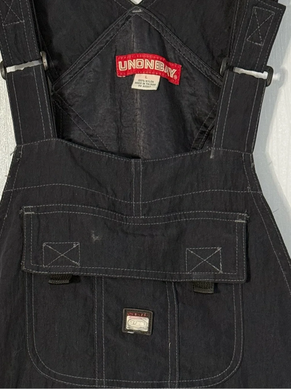 Vintage Y2K UNIONBAY Black Nylon Utility Bib Overalls Size L - Picture 4 of 11